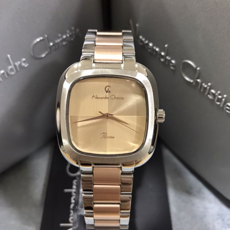 Jam Alexandre Christie AC 2982 LH BTR Wanita Rantai Silver Rosegold Segi