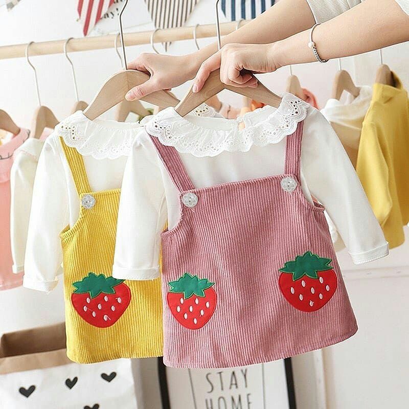 Dress overall STRAWBERRY SHORTCAKE baju anak perempuan dress lengan panjang