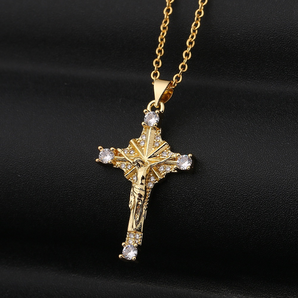Eropa dan Amerika baru aksesoris tembaga mikro bertatahkan zircon kata berdiri Yesus pribadi gaya di