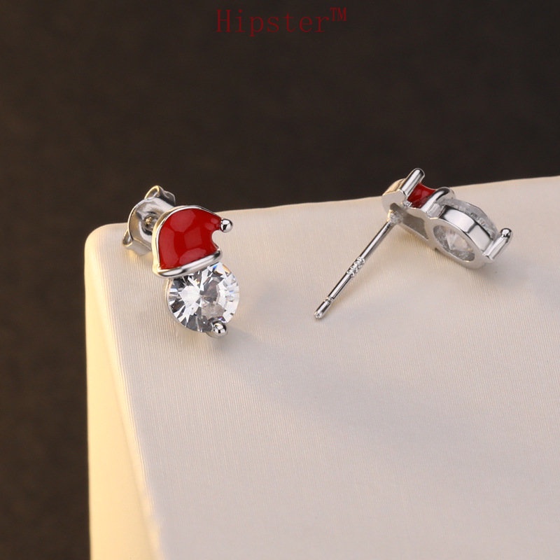 Anting Tusuk Zircon Bentuk Topi Santa Claus Lapis Emas 18K M3067