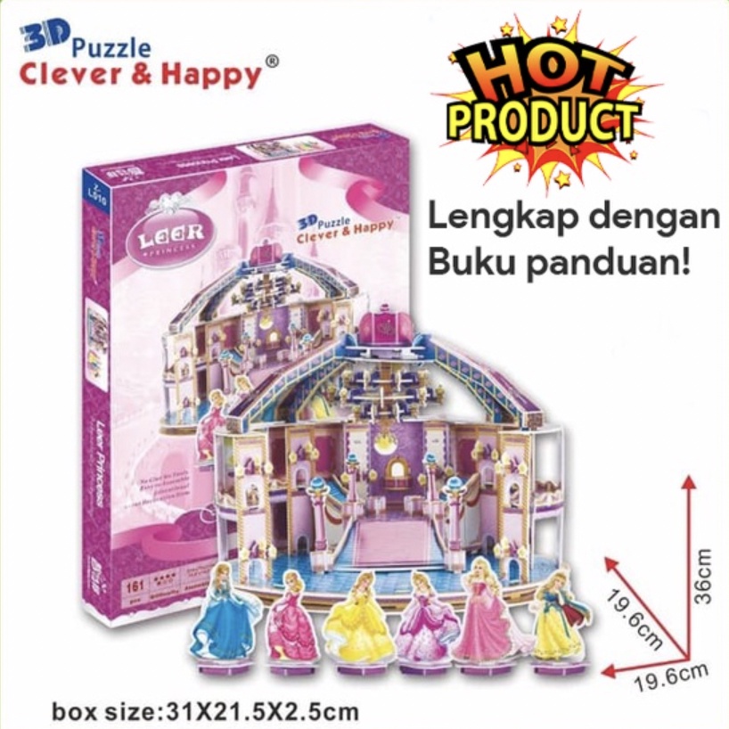 Mainan 3D Puzzle Clever dan Happy Leer Princes Lengkap Dengan Buku Panduan Versi Barbie Mainan Edukasi Anak Puzzle 3D Miniatur