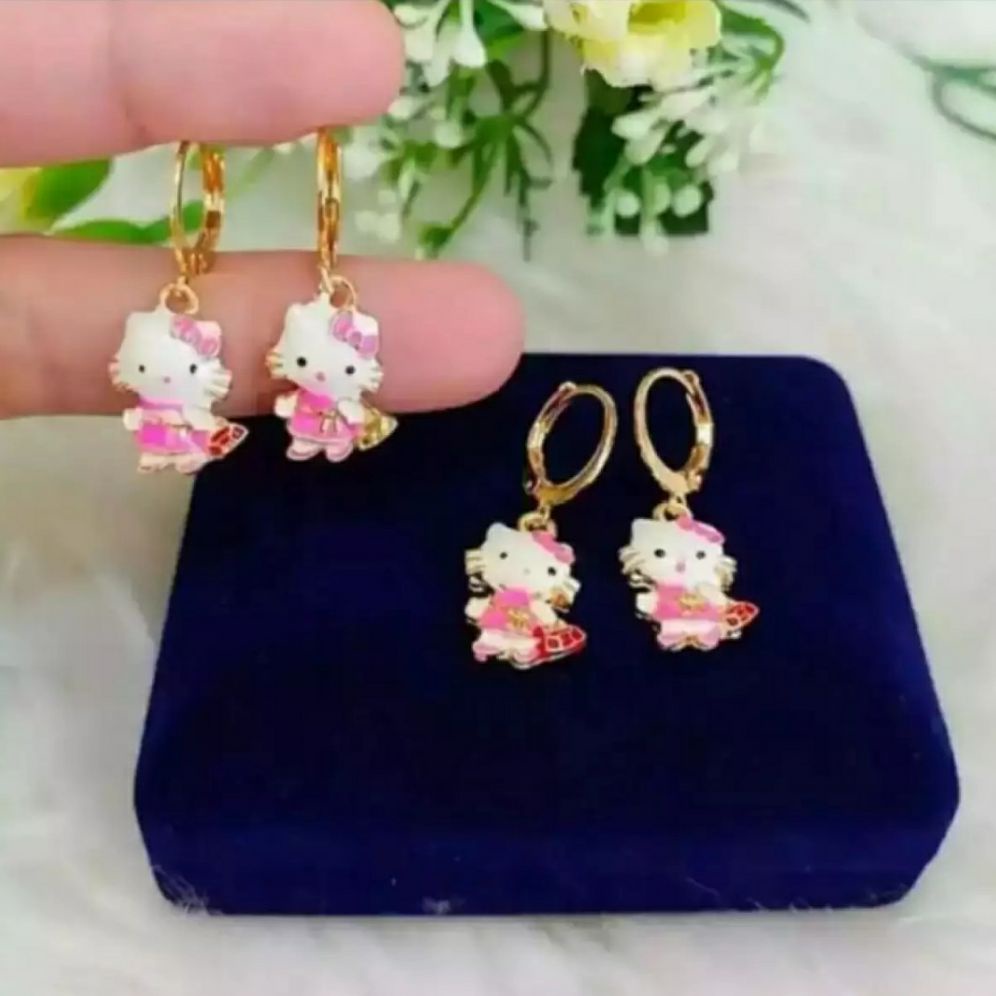 Anting Anak Hello Kity Pink TITANIUM  ASLI TIDAK MUDAH  LUNTUR