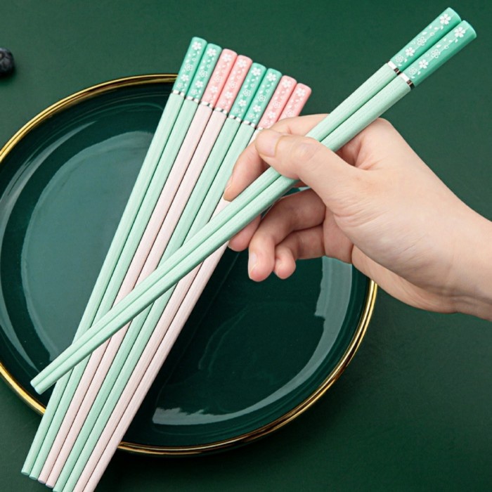 Sumpit Alloy Warna Pastel Hiasan Gambar Bunga (24cm) (1 Pasang)