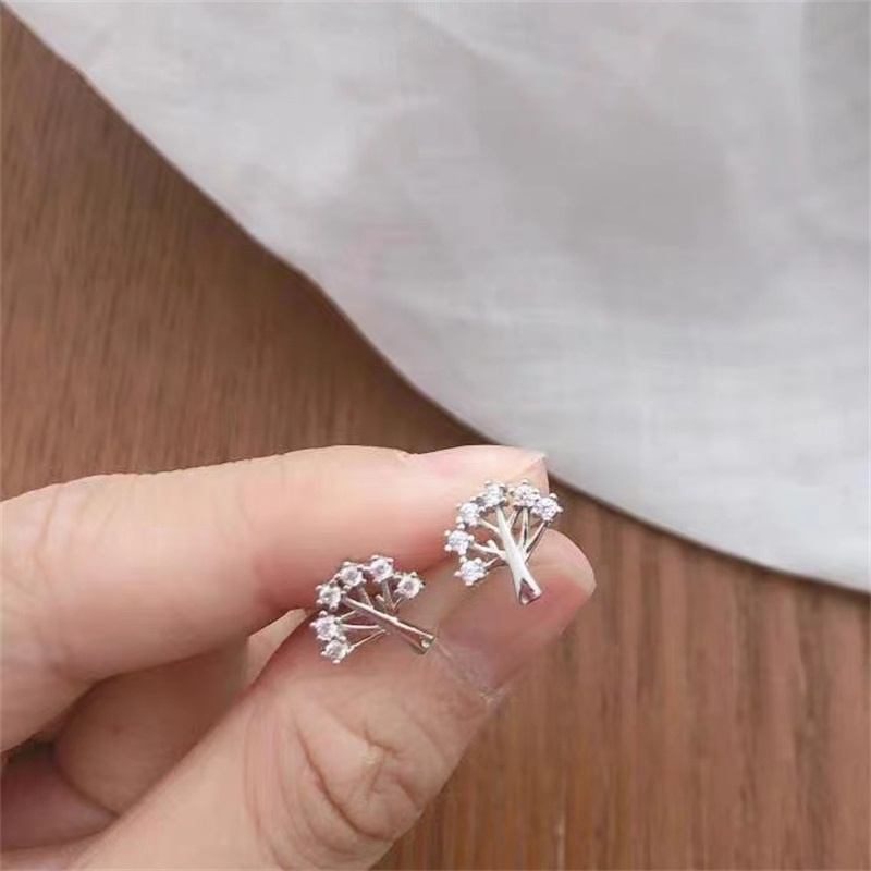 Anting s925 Silver Needle Desain Pohon Kehidupan Gaya Simple