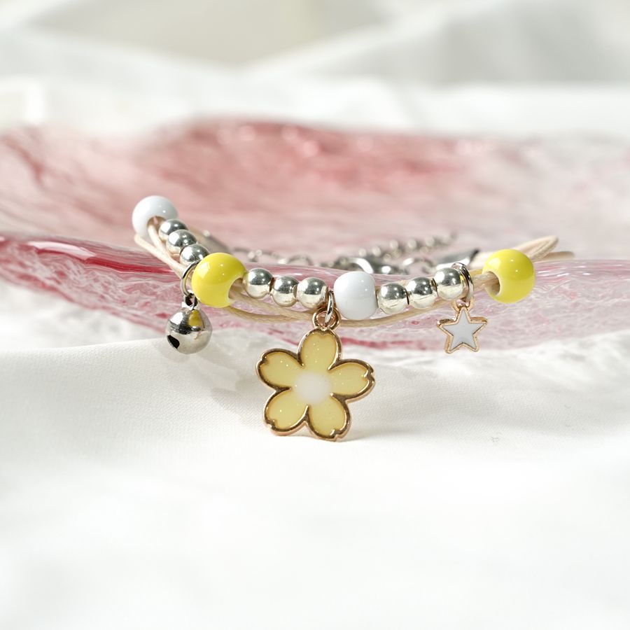 [Big Sale]1 Pcs Gelang Wanita Korea Gelang Couple Sahabat Manik Tali  Braided Bracelet/Friendship Adjustable Fashion Aksesoris-Sakura-Kuning