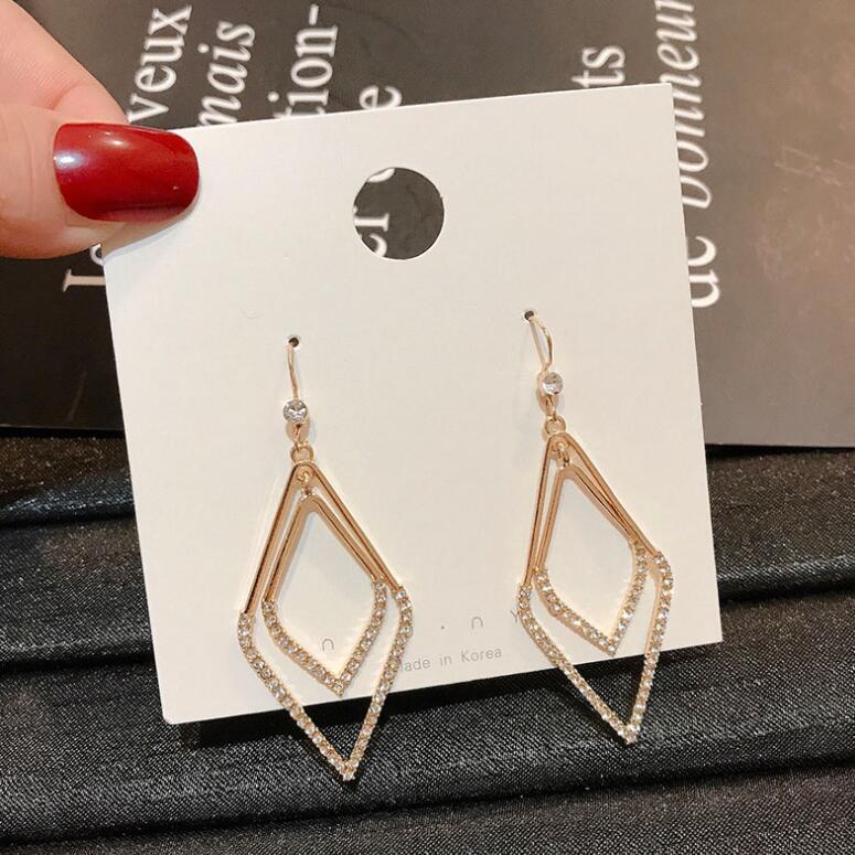 925 jarum perak geometris anting-anting berlian elegan Korea fashion anting-anting anting-anting gay