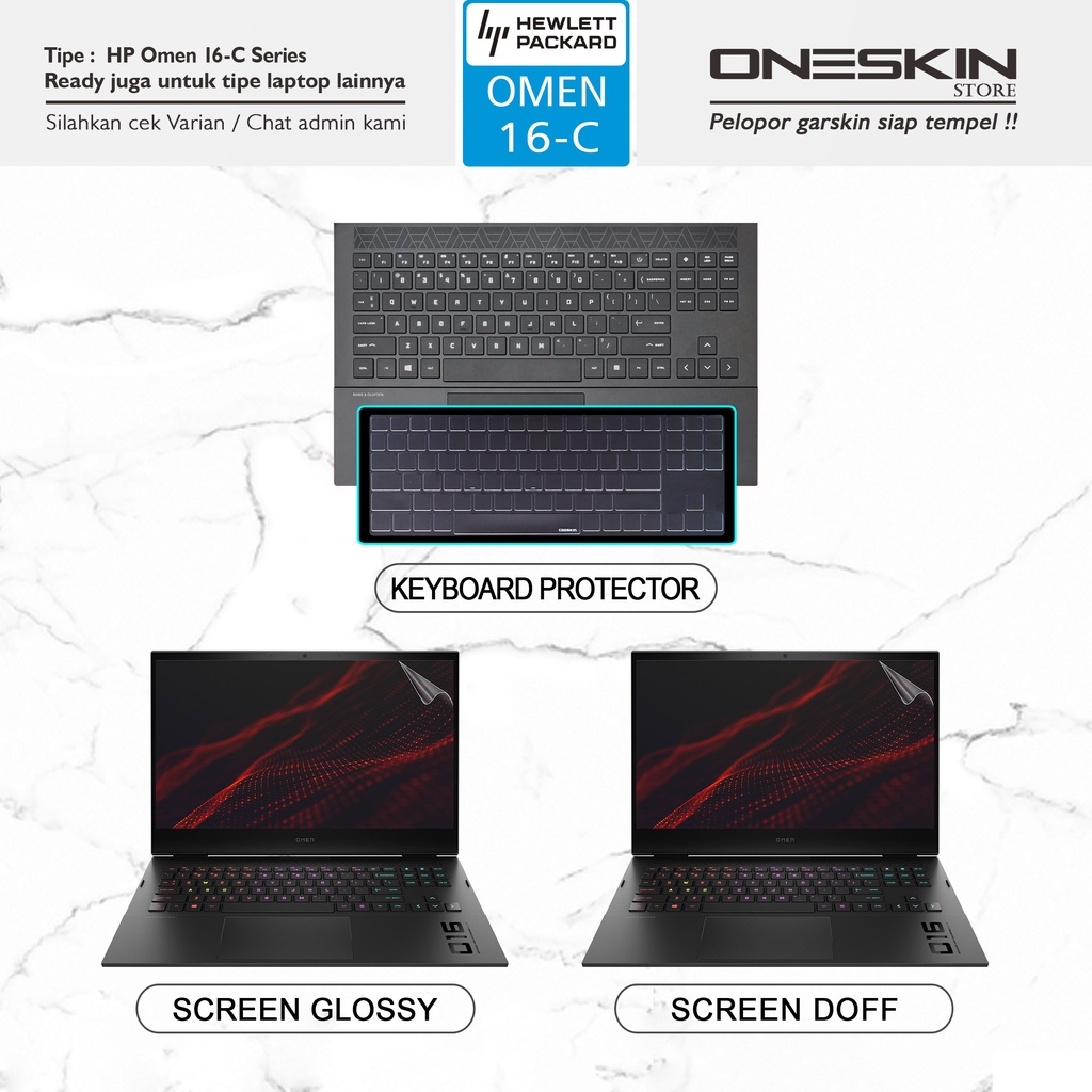 Garskin Stiker Laptop Pelindung Keyboard Screen Protector HP Omen 16-c c0093ax c0099ax Gambar Full Body Silikon Bening Glossy Doff