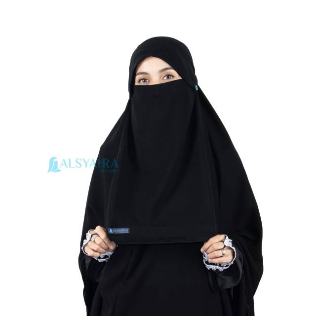 NIQAB PONI KANCING RAUDHAH SIFON JETBLACK ALSYAHRA EXCLUSIVE