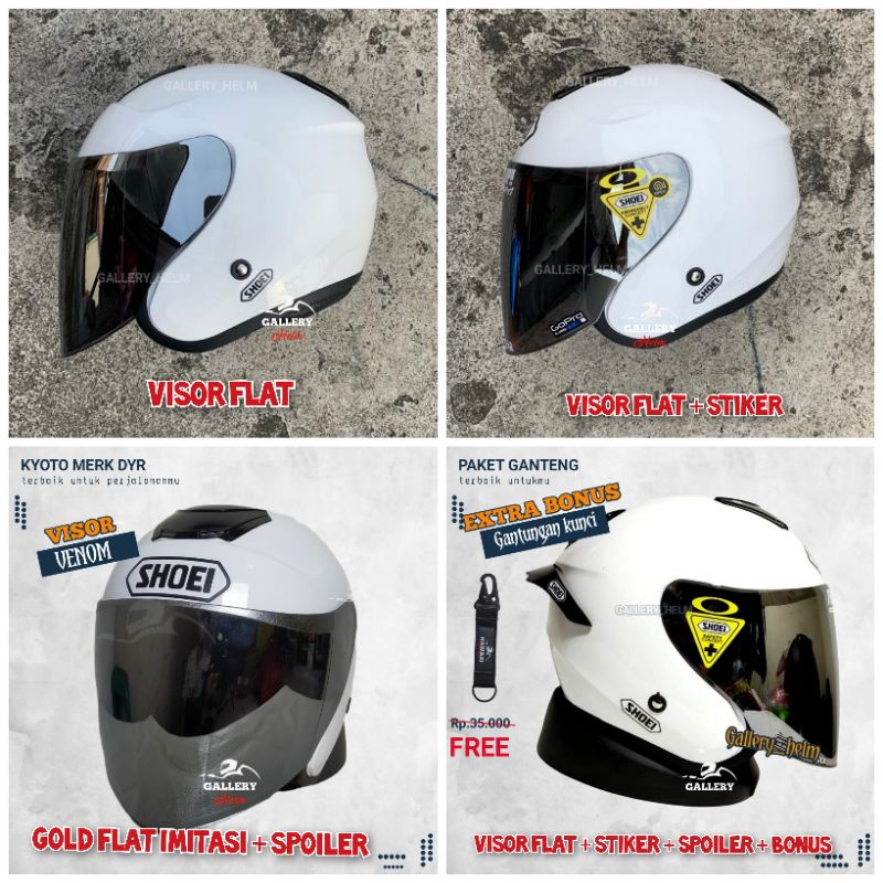 HELM KYOTO DYR PAKET GANTENG | SUDAH TERPASANG STIKER SHOEI | REPLIKA KYT KYOTO PUTIH-Paket visor silver