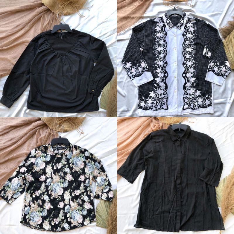 99_blouse Kemeja Blouse dan Tunik Hitam Polos dan Motif Bunga Untuk Kuliah dan Kondangan, OOTD Wanit