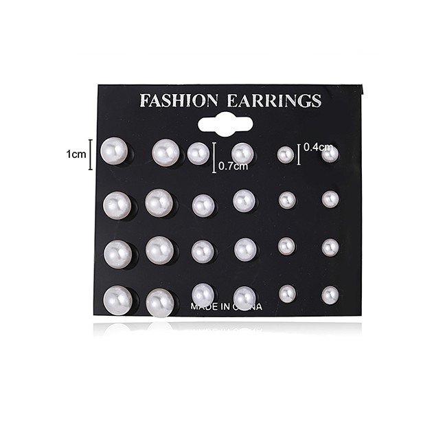 LRC Anting Set Fashion White Inlaid Four-jaw Zircon Stud Earrings 9 Pairs D23553