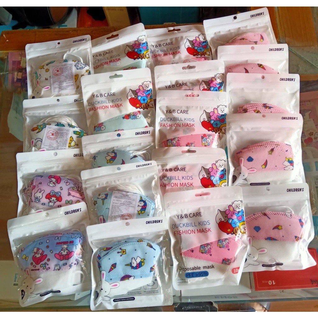 MASKER DUCKBILL ANAK Y&B CARE DISPOSABLE MASK MOTIF PFE > 95% ISI 10 PCS