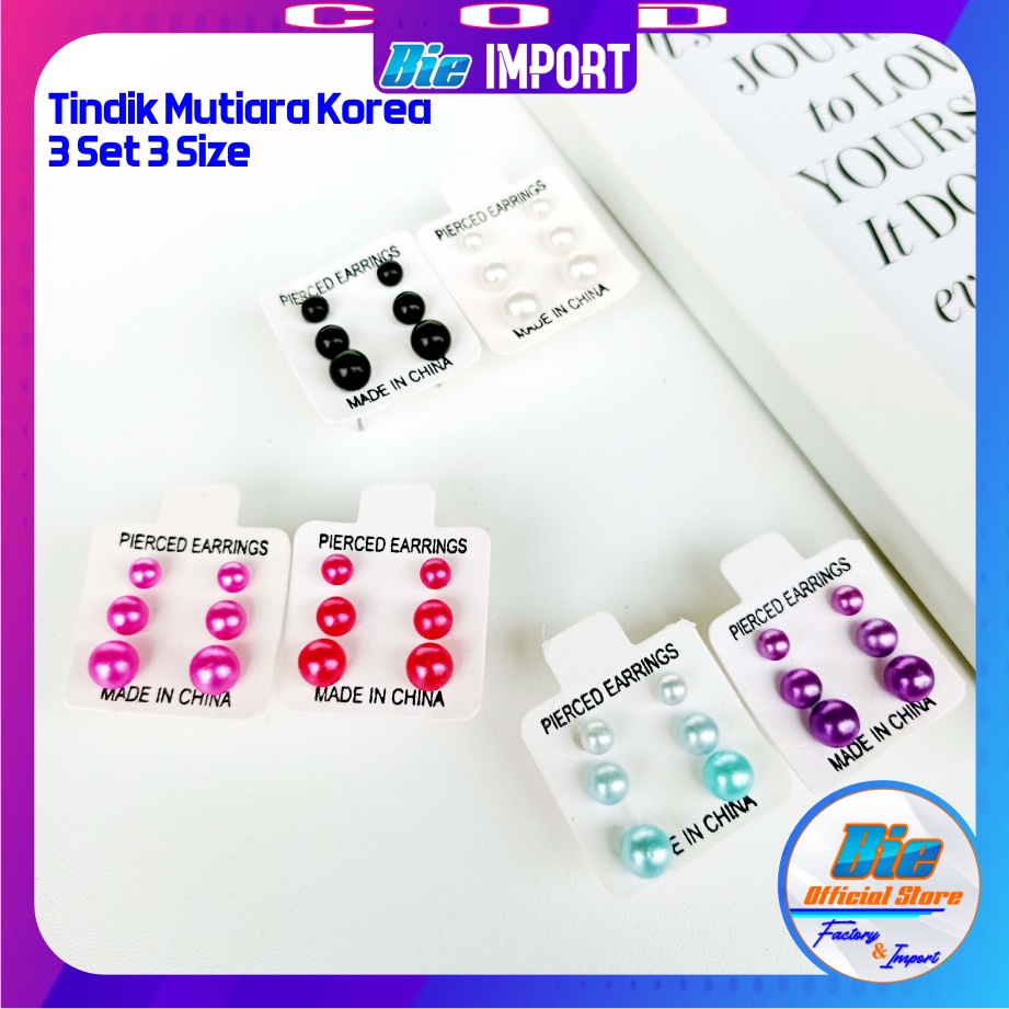 isi 6 Pcs Tindik Mutiara Korea set 3 Pasang Impor Best Seller