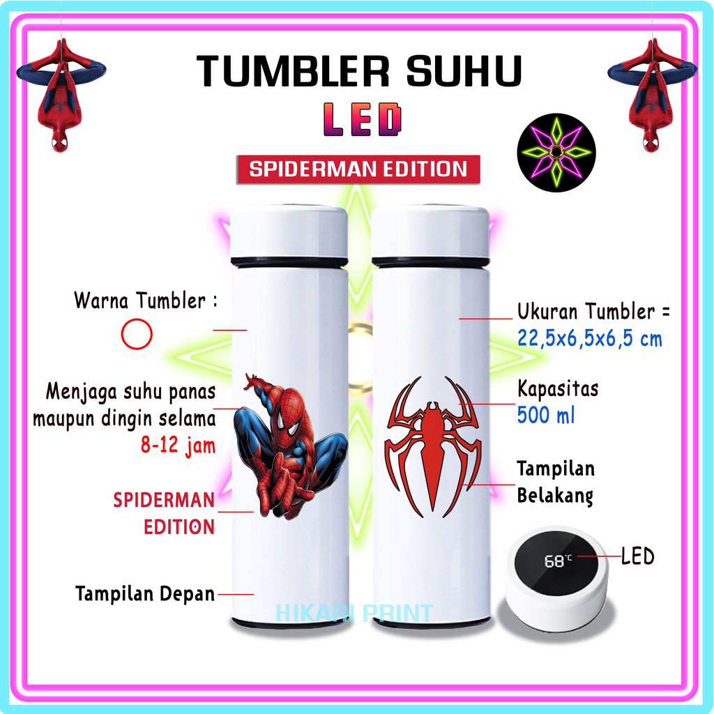 Hikari Print TUMBLER LED SAKURA SPIDERMAN BOTOL MINUM SPIDER MAN TUMBLR HAMPERS SPIDERMAN EDITION HADIAH UNIK KADO BOTOLMINUM LOGO SPIDERMAN TERMOS SPIDER EDITION TUMBLER PRINT UV TUMBLER 304 STAINLESS STEEL TUMBLER TERMOS 500ML BOTOL MINUM ANAK LAKI LAKI-1