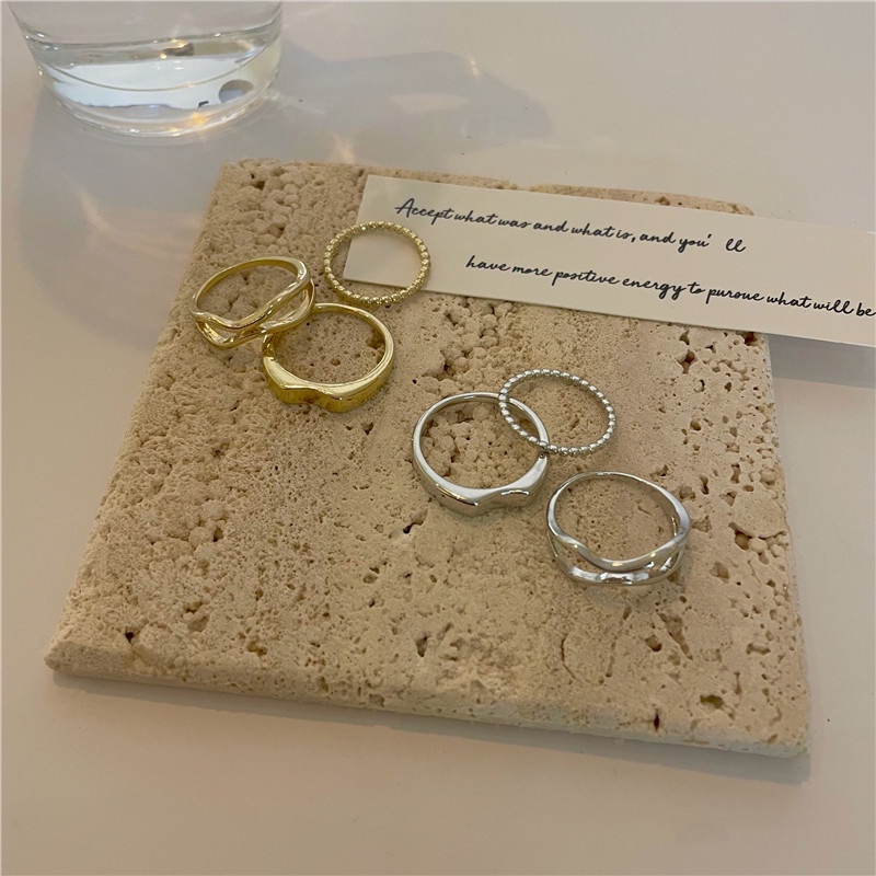 3pcs / Set Cincin Metal Kombinasi Bentuk Geometri Model Terbuka Untuk Wanita