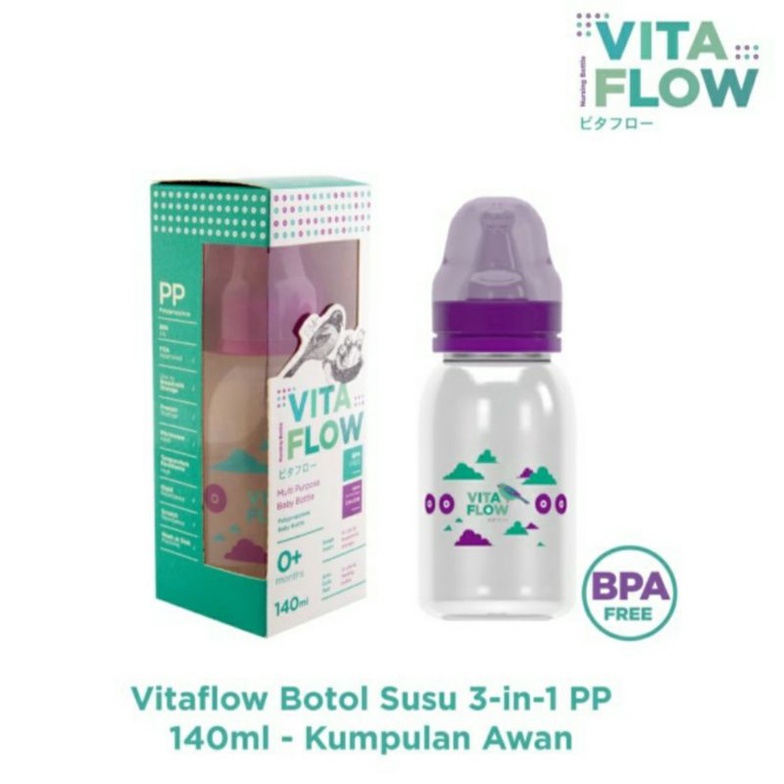 Botol Susu Vitaflow 140ml Multifungsi 140ml Penyimpan Asi Newborn Baby Bottle / Botol Pompa Asi Multifungsi Storage Milk