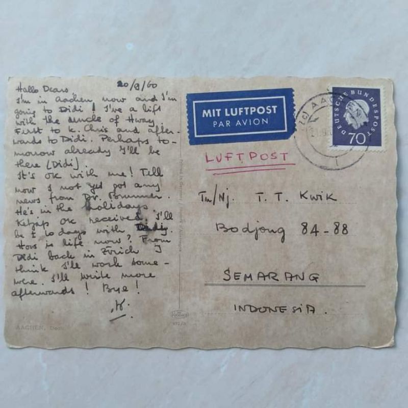 

Kartu Pos Kuno Jadul Lawas Aachen - Semarang tahun 1960