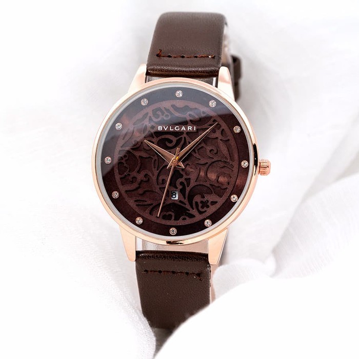 Promo Jam Tangan Wanita Cewek Bvlgari SK550T Leather Dark Brown Terlaris