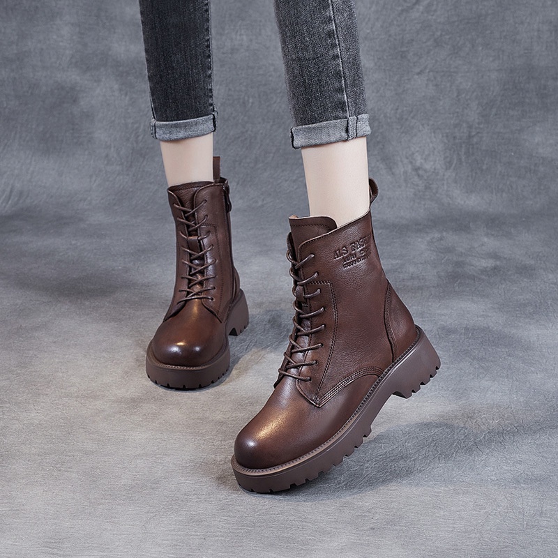 Martin Boot Sepatu Platform Martin Boots Wanita    Sepatu  Asli Kulit Retro Fashion Sepatu Boot Sepa