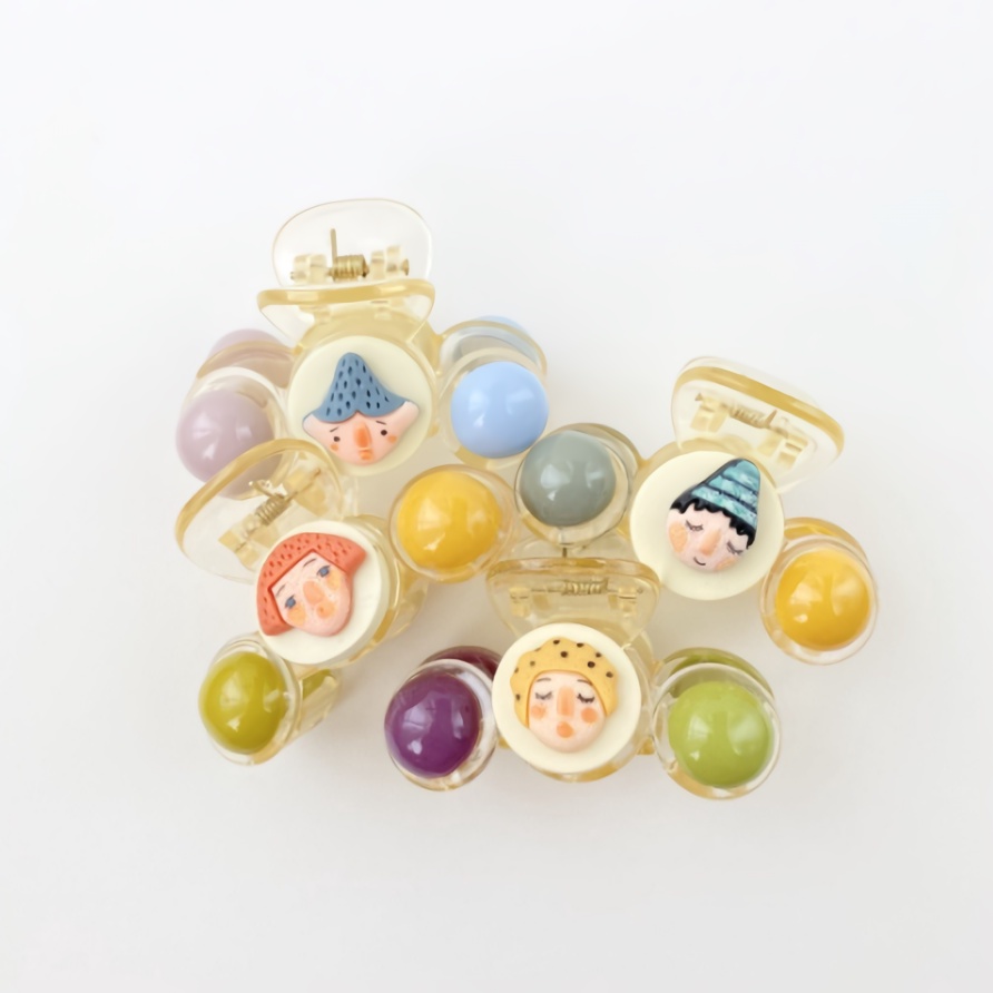 PREMIUM Jepit Rambut Korea bentuk Bolo motif Cherry dan Boneka Kurcaci Badut - Gnome Korean Hair Clip Claw - Korean Style