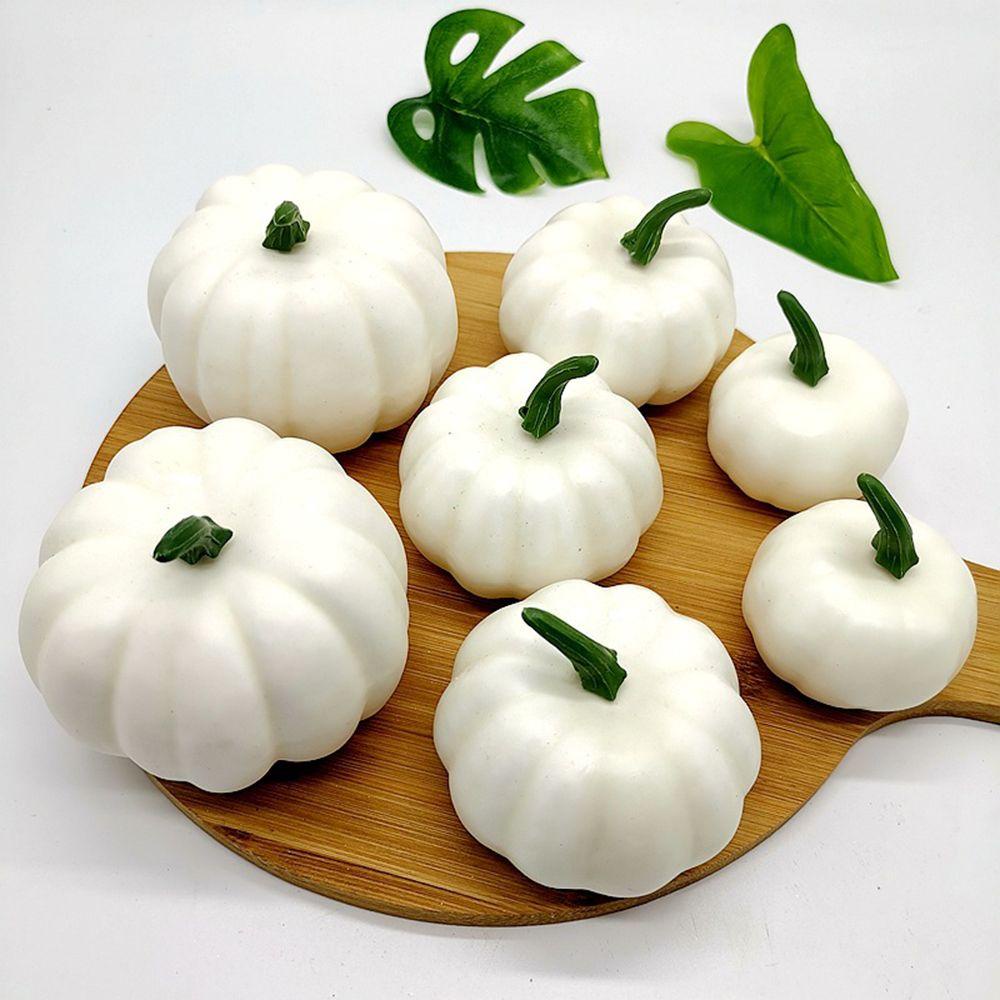R-flower 6/12PCS Artificial White Pumpkins Properti Fotografi Festival Decor Hari Syukuran DIY Aksesoris