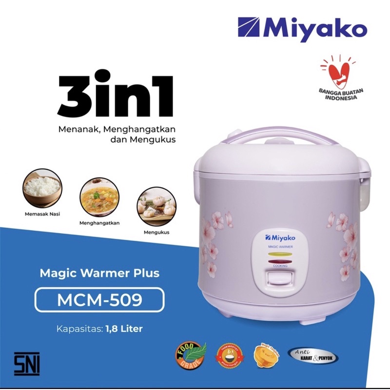 Rice Cooker Miyako MCM509 Murah Kalimantan Isi 1.8l free dus tambahan