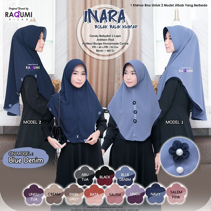 INARA ORIGINAL RAQUMI HIJAB | Khimar Raqumi | Khimar Bolak balik Raqumi | Ceruty Raqumi