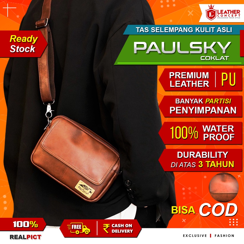 Tas Kulit Pria Tas Selempang Pria Tas Pria Tas Kecil Paulsky Coklat