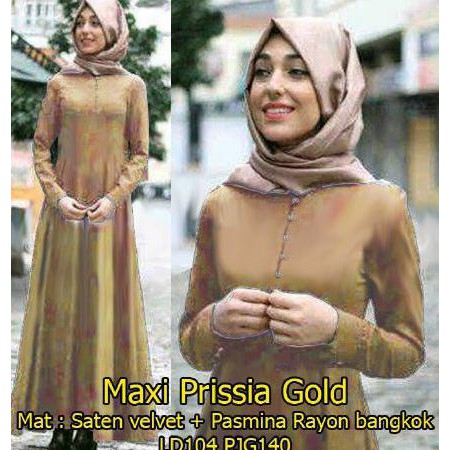 Dress Muslim Maxy Prissia Velvet Gold Pusat Gamis Terbaru