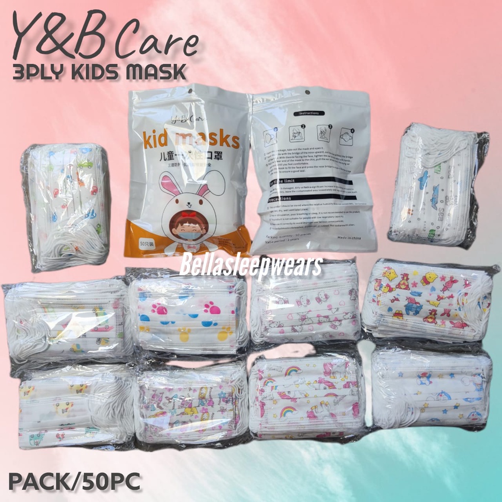 Y&amp;B 3PLY ANAK KOREA PACK ISI 50 - MASKER SURGICAL 3PLY ANAK MOTIF Y&amp;B KIDS CHILD ISI 50PCS EARLOOP KIDS FACE MASK 1 BOX 50 PC