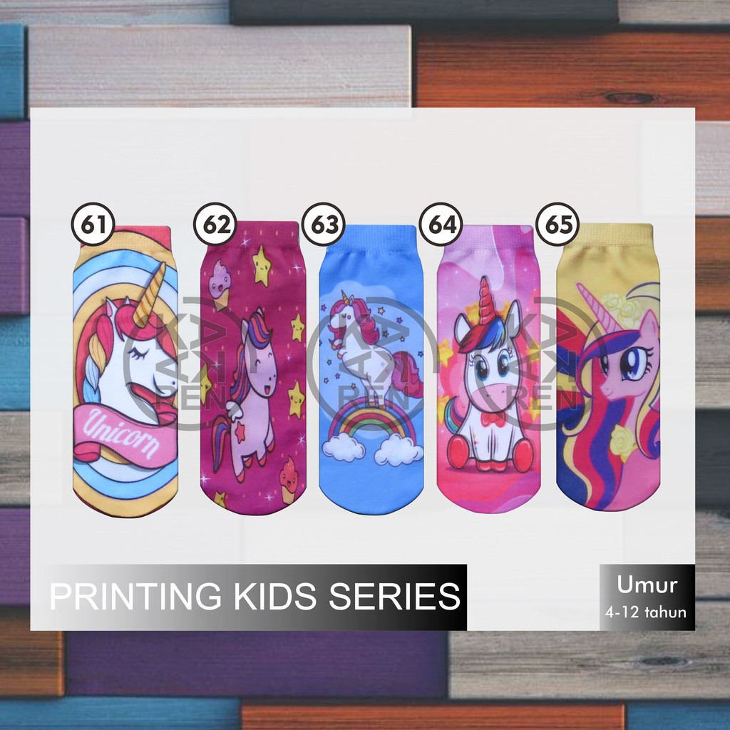 Kaos Kaki Printing Anak Karakter Unicorn, Frozen &amp; LOL D