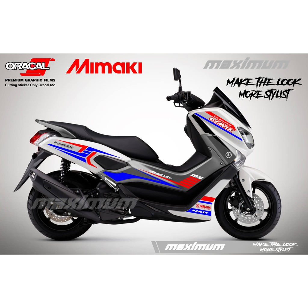 CUTTING STICKER NMAX PUTIH - STRIPING STIKER BAHAN ORACAL WARNA BIRU KOMBINASI MERAH
