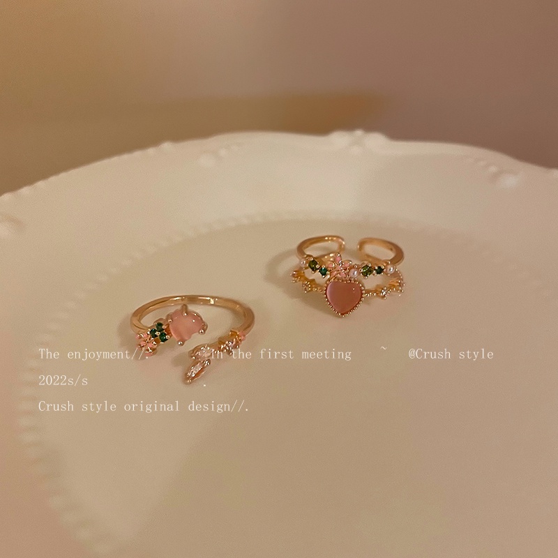 Cincin Model Terbuka Desain Bunga Aksen Mutiara Kristal Warna Pink Untuk Wanita