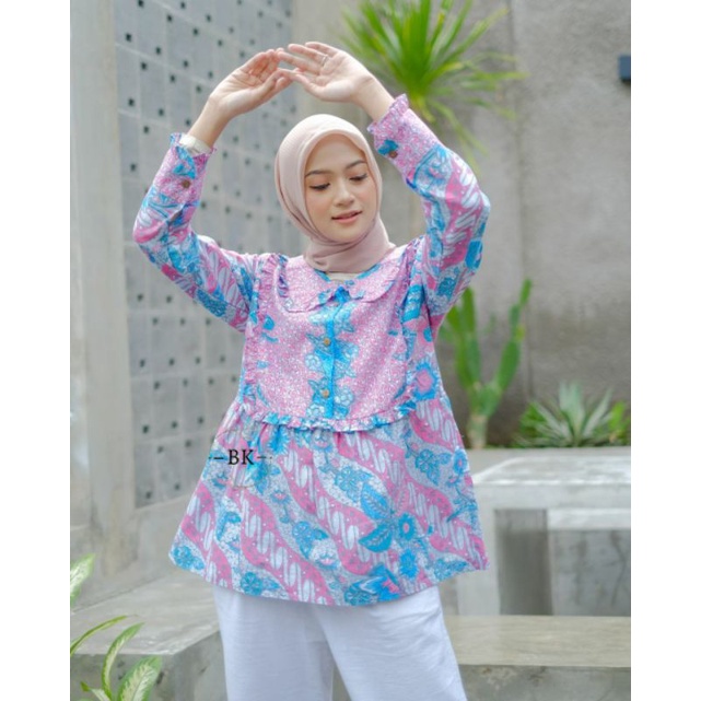 Batik wanita ASJ SA HRB026 Kenongo Kemeja Tosca Pendek Batik Fashion Baju Wanita