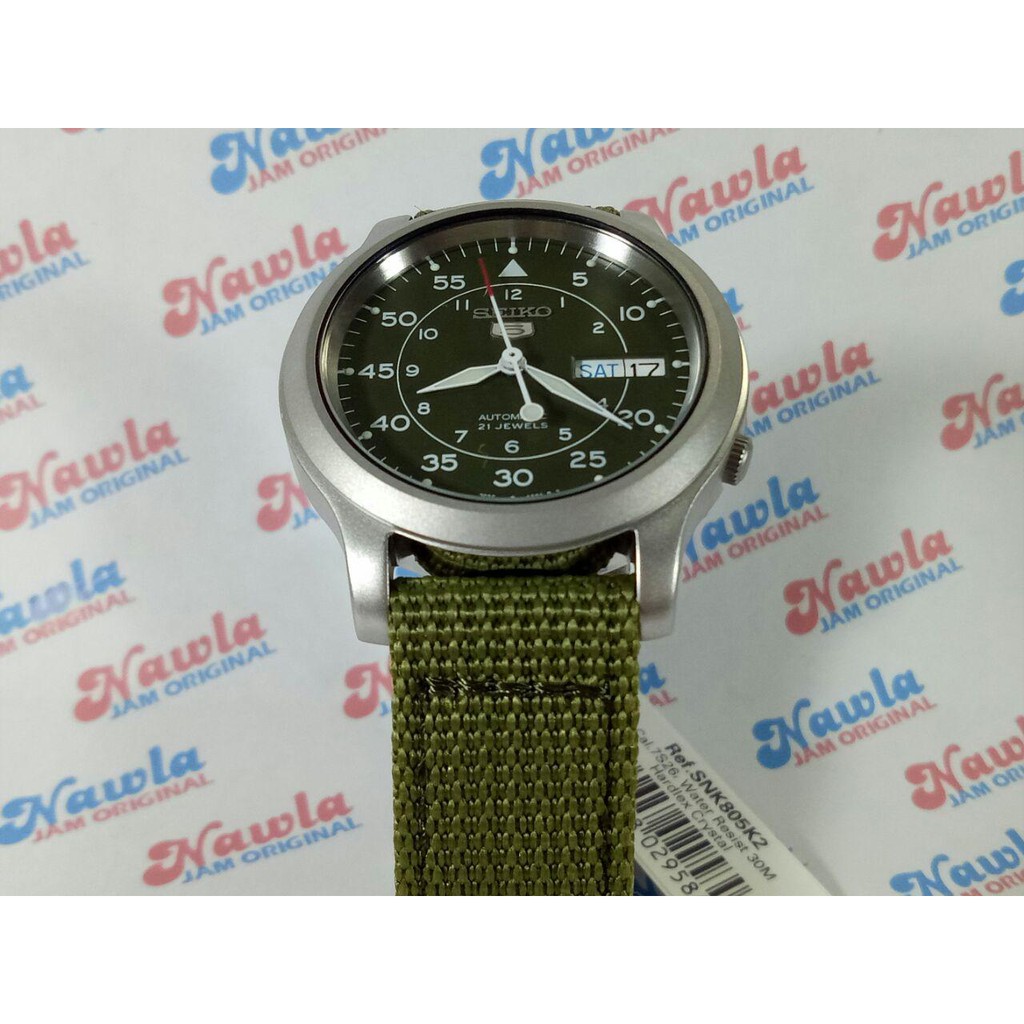 Seiko 5 Automatic SNK805K2 Green Dial &amp; Nylon Strap - Jam Tangan Pria SNK805