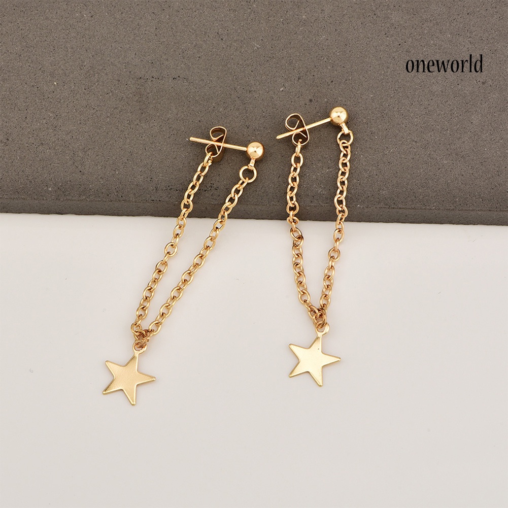 OW@ Women Fashion Five-pointed Star Chain Tassel Pendant Stud Earrings Jewelry Gift