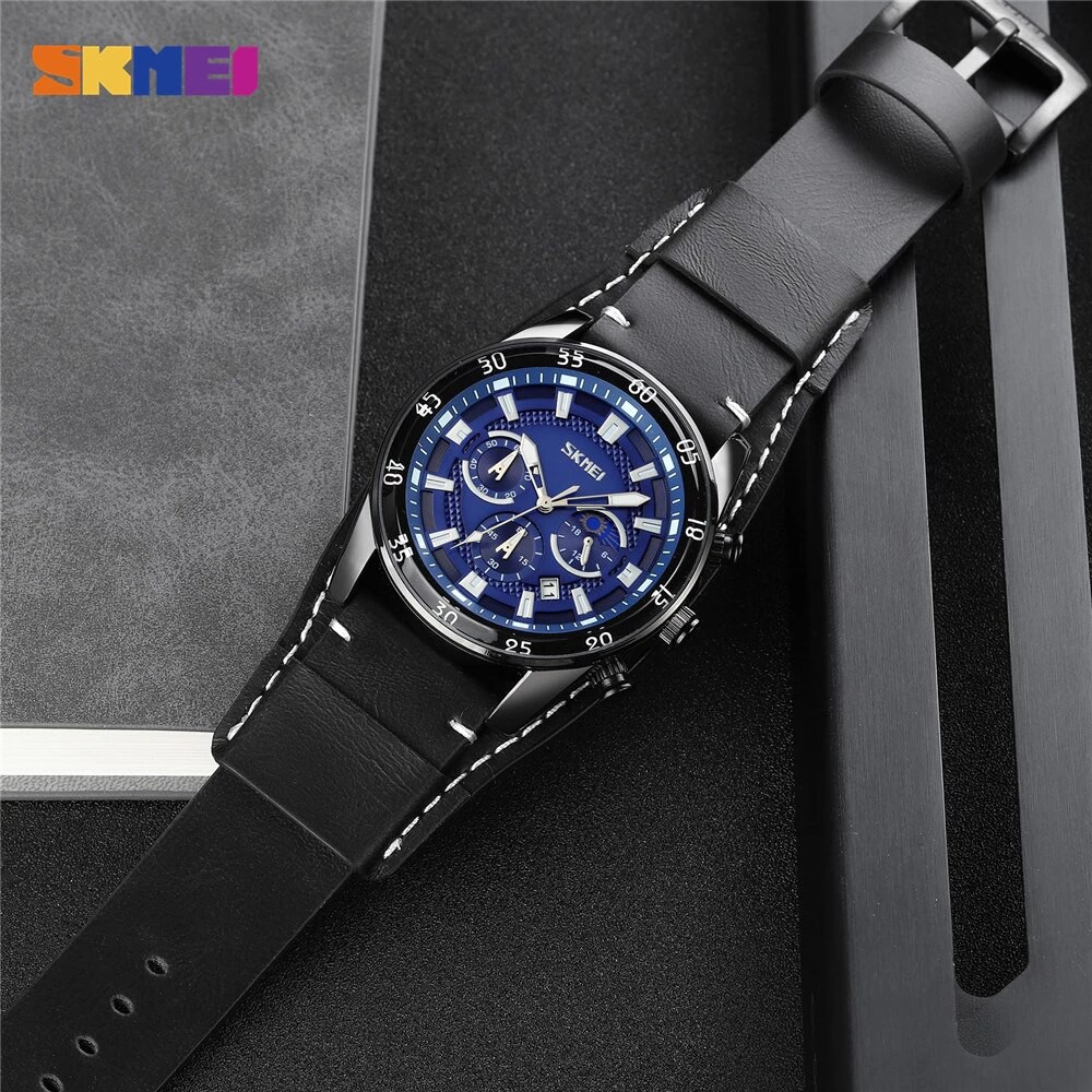 SKMEI 9249 Jam Tangan Pria Analog Chronograph Casual Quartz Tali Kulit WATCHKITE WKOS