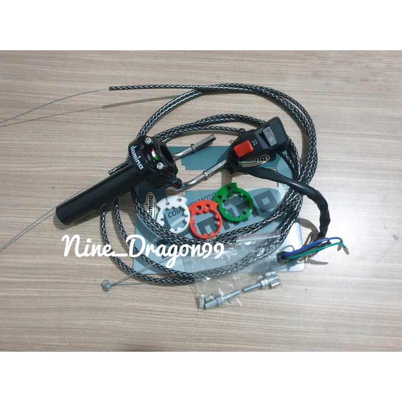 Paket Murah 3in1 Slongsong Gas Spontan Domino + Saklar Starter Model KTC + 2 Pcs Kabel Gas Serat Carbon 210cm Universal