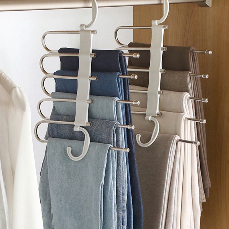 Pants Hangers 5 Layers Multi Functional Pants Rack Non-Slip Clothes Closet Storage Organizer for Pants Skirts Scarf