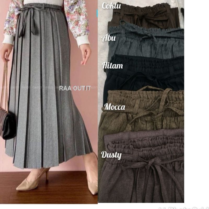 ROK KANTOR PLISKET PANJANG BAHAN SEMI WOLL || ROK PLISKET SEMI WOLL POLOS || ROK PLISKET SEMI WOL FO