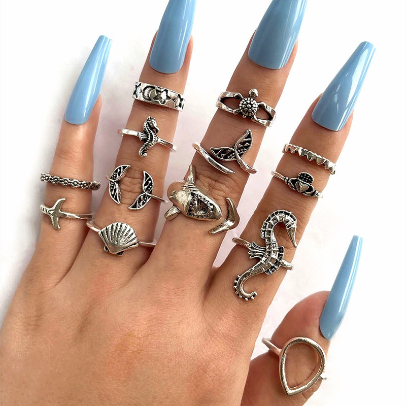 13pcs / set Cincin Sendi Jari / Knuckle Desain Ekor Ikan Gaya Eropa / Amerika Untuk Wanita