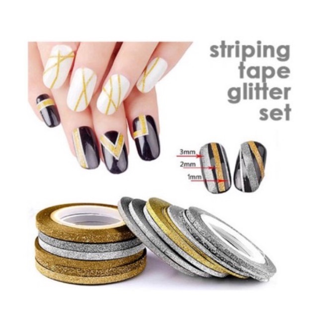 Nail stripe 6 pcs 1 set glitter stripping tape garis glitter hiasan nail art nailart acc