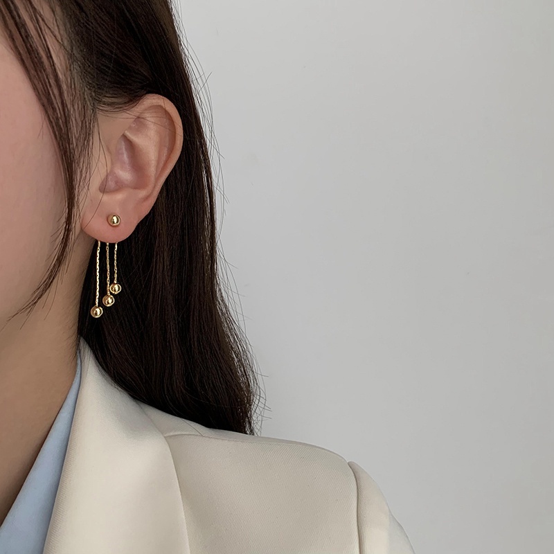 Anting Berpohon Bola Bulat Kecil Emas Aksesoris Telinga Wanita Korea vintage