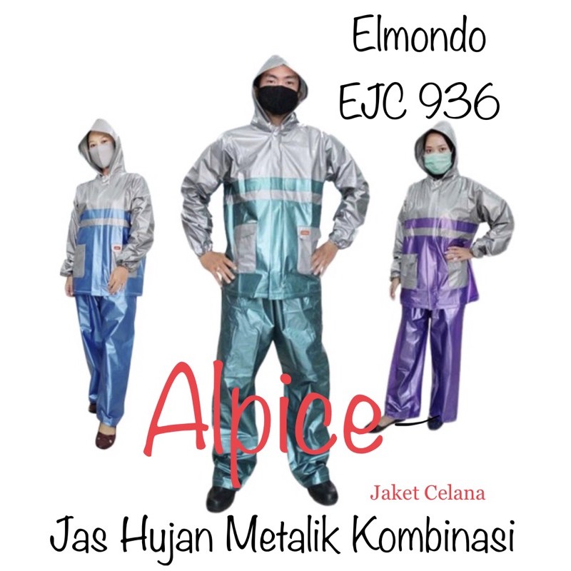 Jas hujan Elmondo Jaket Celana Metalik kombinasi EJC 936