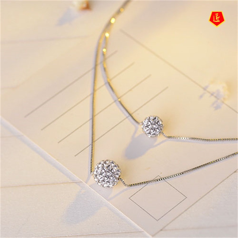 [Ready Stock]Double-Layer Shambhala Rhinestone Ball Necklace Women 's Simple Fashion Lucky Beads