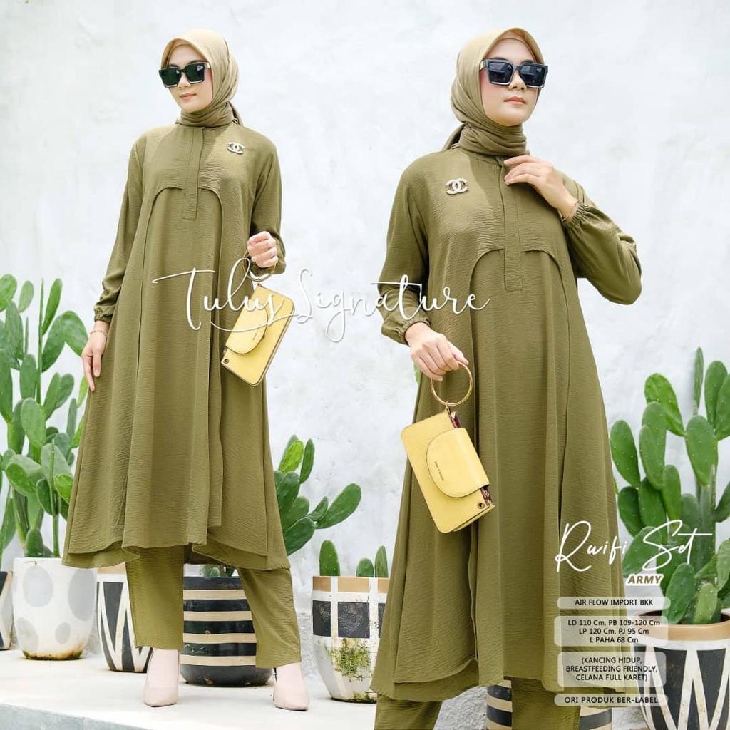 BO12IS Ruifi One Set Crinkle Premium/Setelan Tunik Wanita/Stelan Tunik Celana Panjang/Setelan Celana