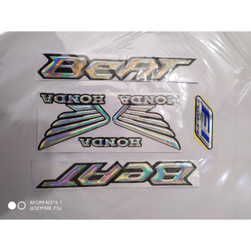 STICKER SET TIMBUL RESIN HOLOGRAM TULISAN HONDA BEAT . LOGO HONDA . LAMBANG F1
