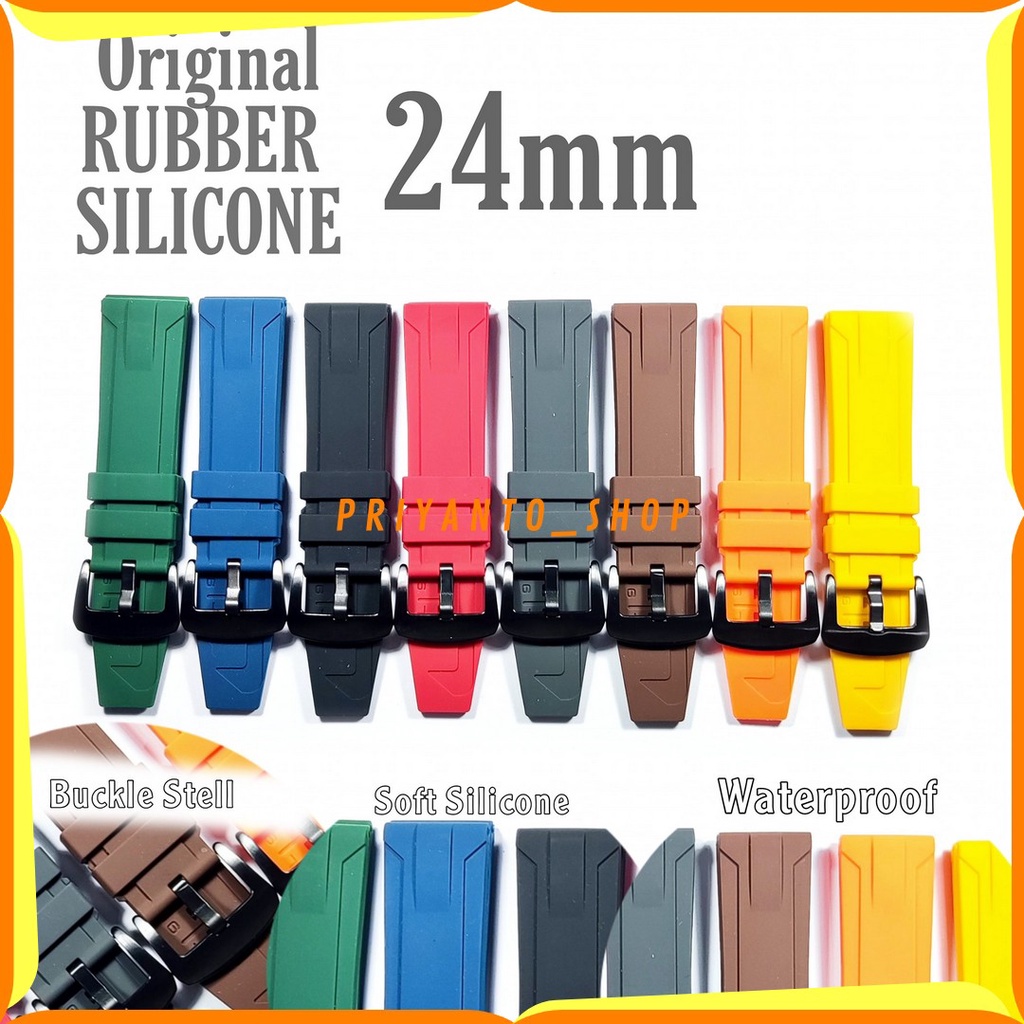 Tali Karet jam tangan 24mm Rubber Strap Import Original Waterproof