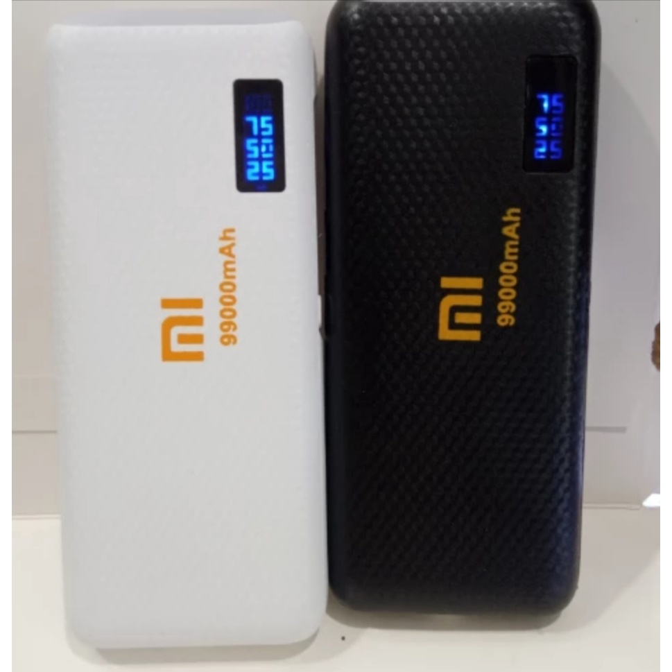 Powerbank Lcd LED Screen Indicator Digital Leather 99000Mah XIAOMI 3 Port USB Output+Senter High Speed