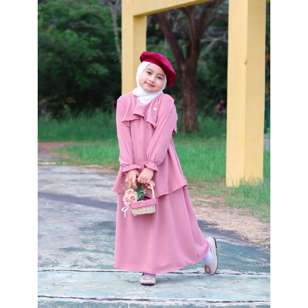 Baju Muslim Anak Setelan Rok Clara Starkids Bahan Air Flow Crinckle Import 1-8/9 Y